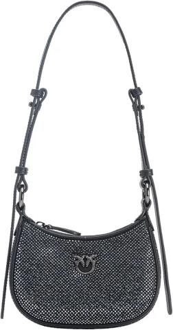 Pinko Zwarte leren schoudertas met strass Black Dames