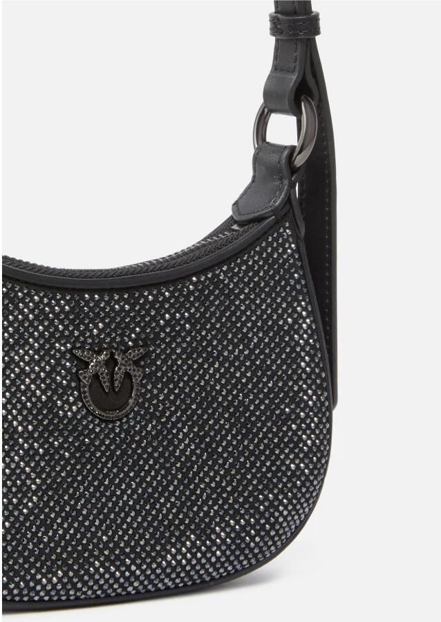 Pinko Zwarte leren schoudertas met strass Black Dames - Foto 3