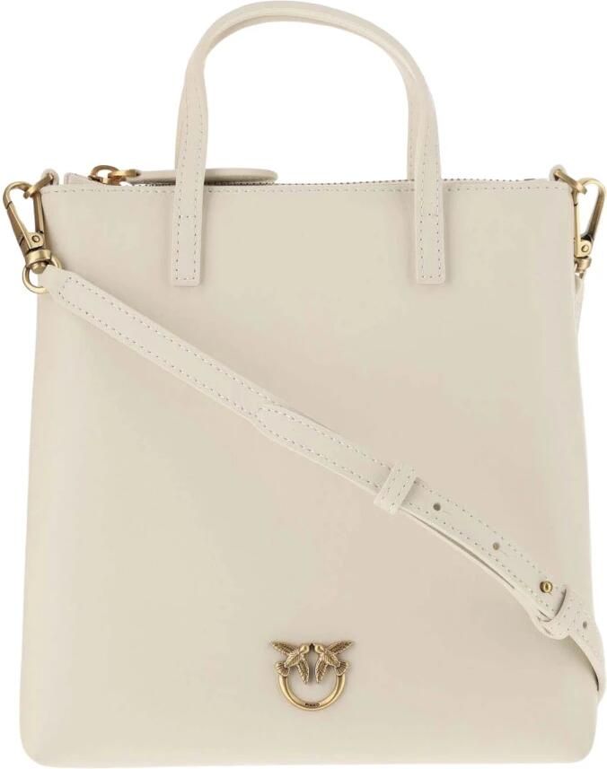 Pinko Leren Mini Tote Tas met Love Birds Diamond Cut Plaque White Dames - Foto 4