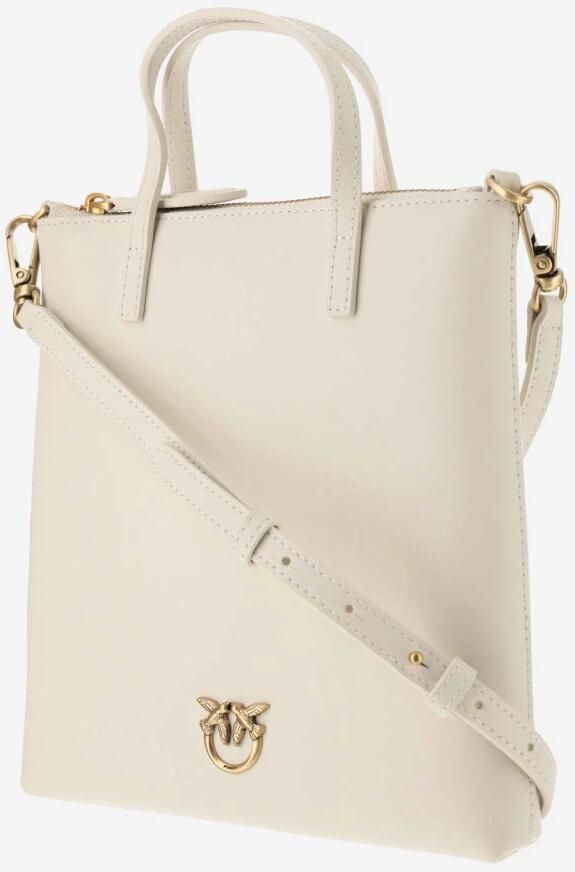 Pinko Leren Mini Tote Tas met Love Birds Diamond Cut Plaque White Dames - Foto 3