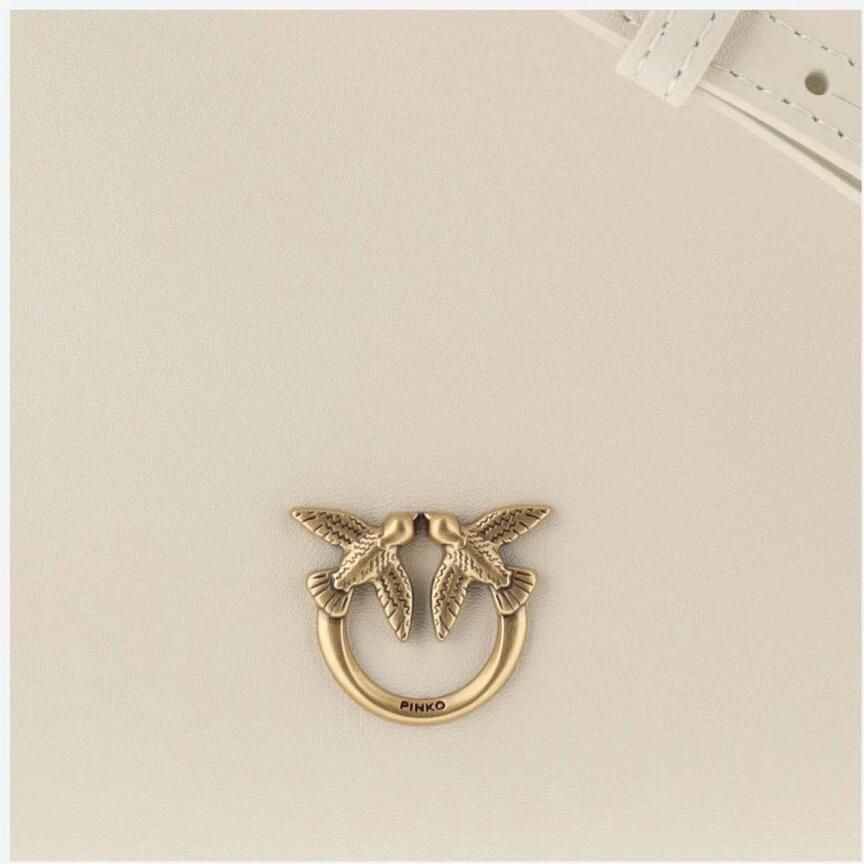 Pinko Leren Mini Tote Tas met Love Birds Diamond Cut Plaque White Dames