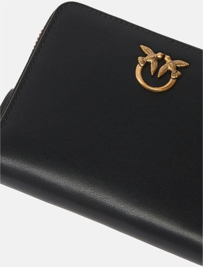 Pinko Leren portemonnee met ritssluiting en Love Birds ontwerp Black Dames - Foto 4