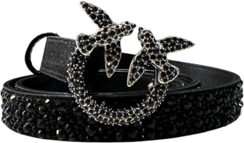 Pinko Zwart Suède Riem met Strass Detail Black Dames - Foto 5