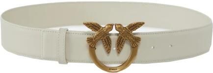 Pinko Hoog Taille Zacht Leren Riem met Love Birds Diamond Cut Gesp Wit Dames - Foto 14