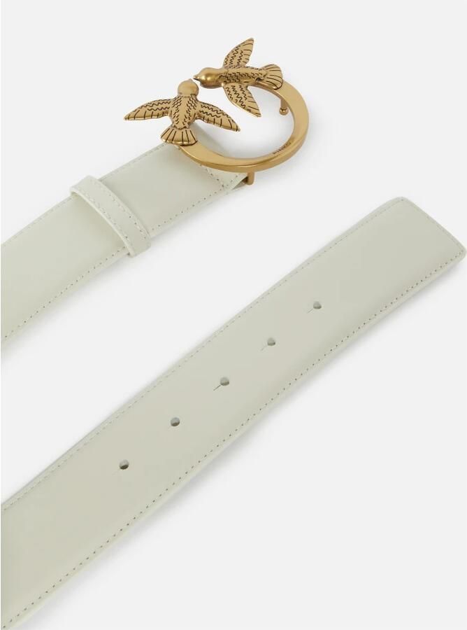 Pinko Hoog Taille Zacht Leren Riem met Love Birds Diamond Cut Gesp Wit Dames - Foto 3