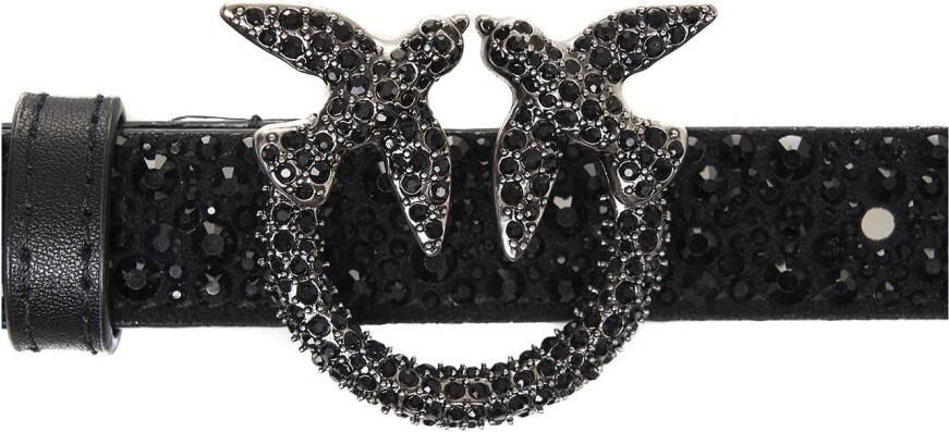 Pinko Zwart Suède Riem met Strass Detail Black Dames - Foto 3