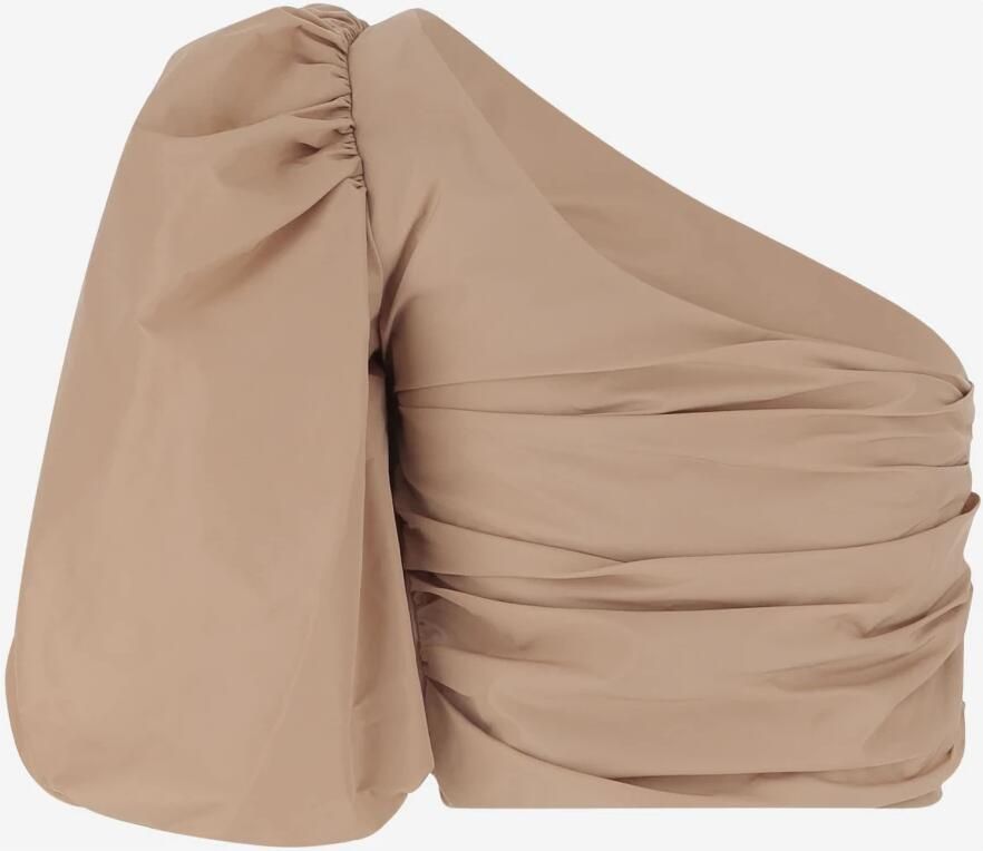 Pinko Taffeta One-Shoulder Crop Top Puff Sleeve Pink Dames