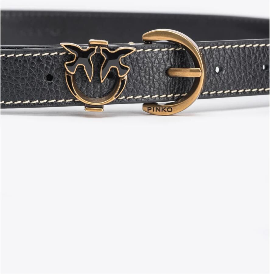 Pinko Tumbled leren Riem met Love Birds detail Black Dames