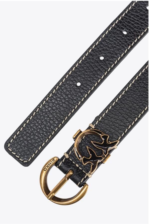 Pinko Tumbled leren Riem met Love Birds detail Black Dames - Foto 2