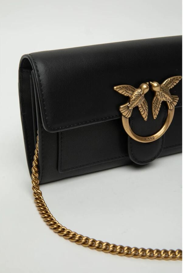 Pinko Zwarte Leren Portemonnee Liefdesvogels Detail Black Dames - Foto 2