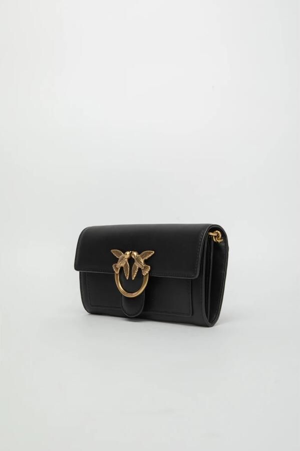 Pinko Zwarte Leren Portemonnee Liefdesvogels Detail Black Dames - Foto 3