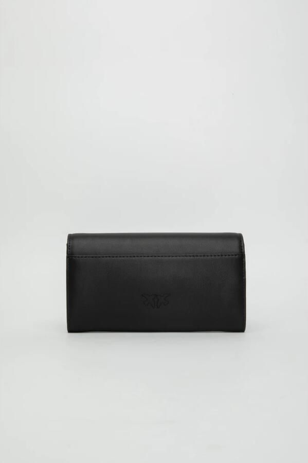 Pinko Zwarte Leren Portemonnee Liefdesvogels Detail Black Dames - Foto 4