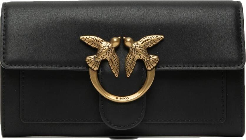 Pinko Zwarte Leren Portemonnee Liefdesvogels Detail Black Dames - Foto 5