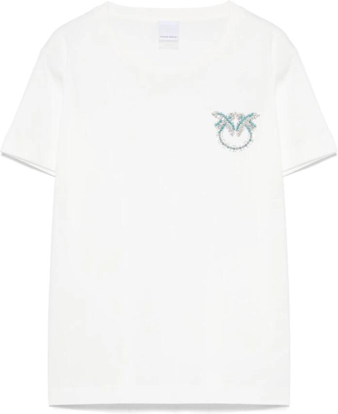 Pinko Kristal Logo Katoenen T-shirt White Dames - Foto 4