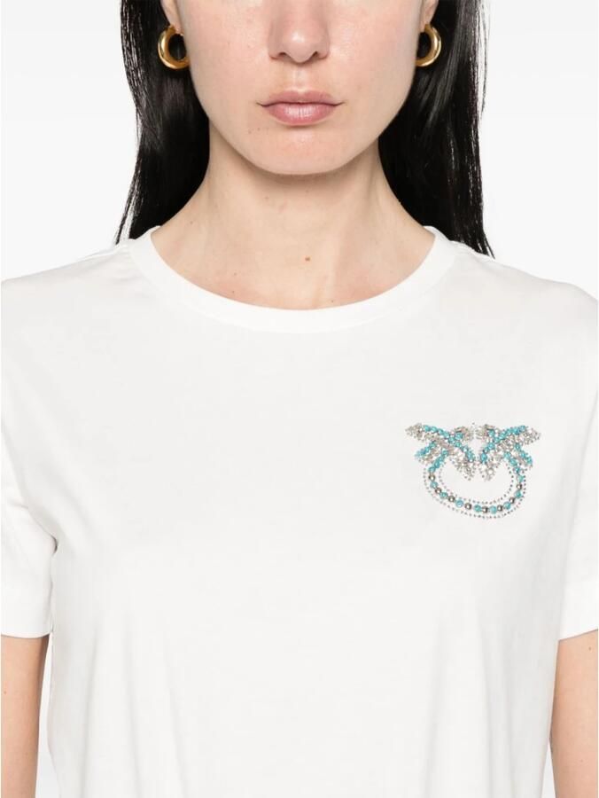 Pinko Kristal Logo Katoenen T-shirt White Dames