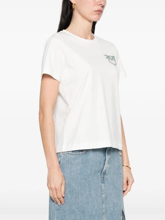 Pinko Kristal Logo Katoenen T-shirt White Dames - Foto 2
