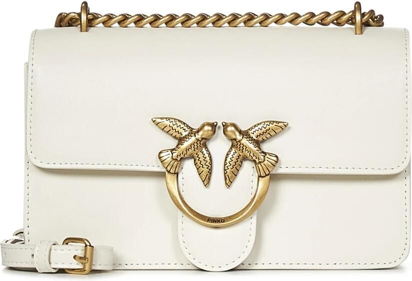 Pinko Mini Schoudertas van Kalfsleer met Goudkleurig Logo Beige Dames - Foto 9