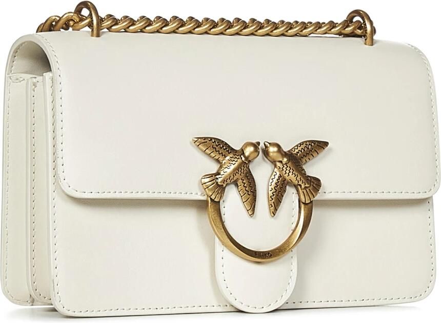 Pinko Mini Schoudertas van Kalfsleer met Goudkleurig Logo Beige Dames - Foto 5