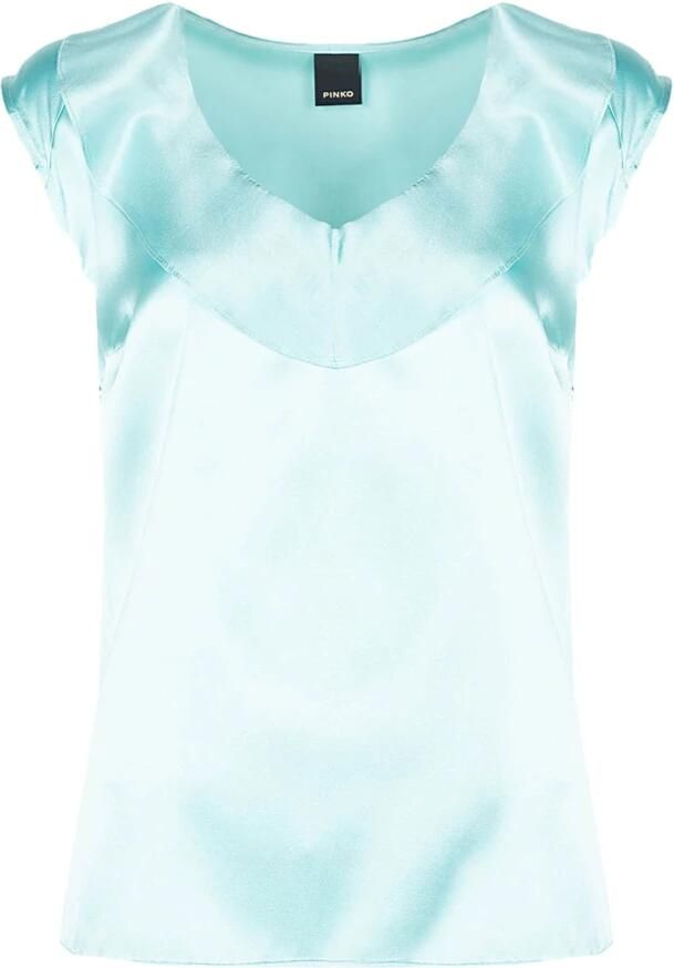 Pinko Zijden V-Hals Mouwloze Top Blue Dames - Foto 4