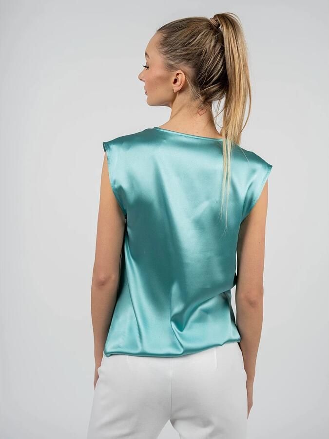 Pinko Zijden V-Hals Mouwloze Top Blue Dames - Foto 3