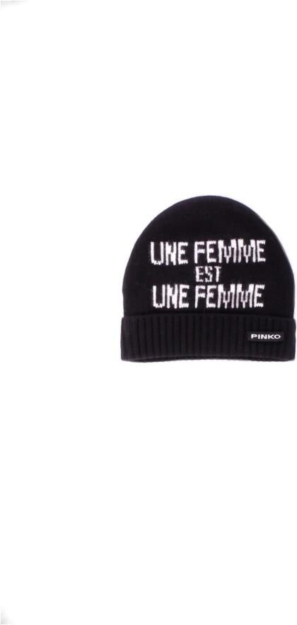 Pinko Gebreide wollen mutsen met geribbelde panelen Black Dames