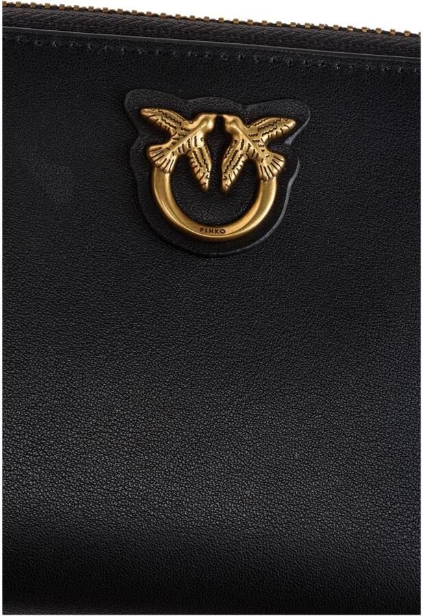 Pinko Leren portemonnee met ritssluiting en Love Birds ontwerp Black Dames - Foto 6