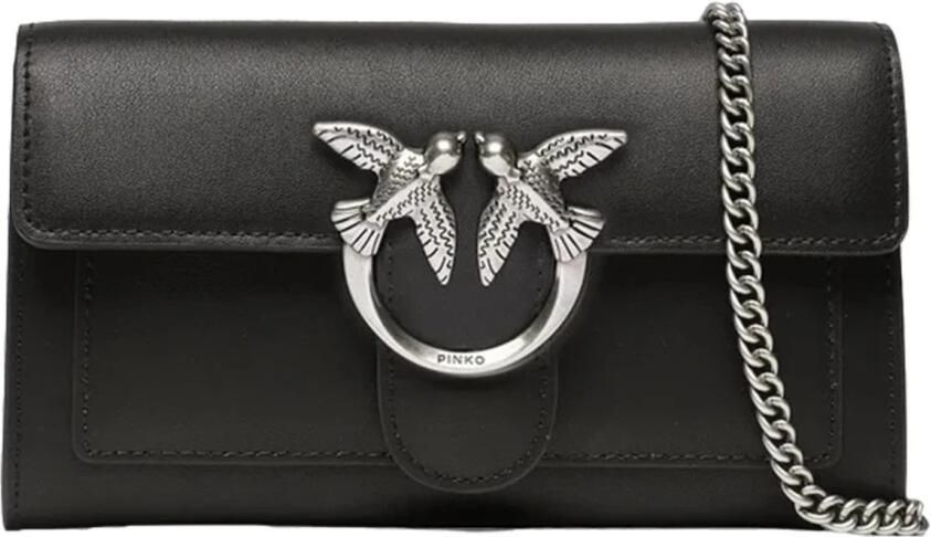 Pinko Elegante Zwarte Leren Portemonnee Love One Black Dames