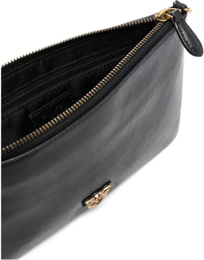 Pinko Platte Leren Schoudertas met Love Birds Diamond Cut Black Dames - Foto 2