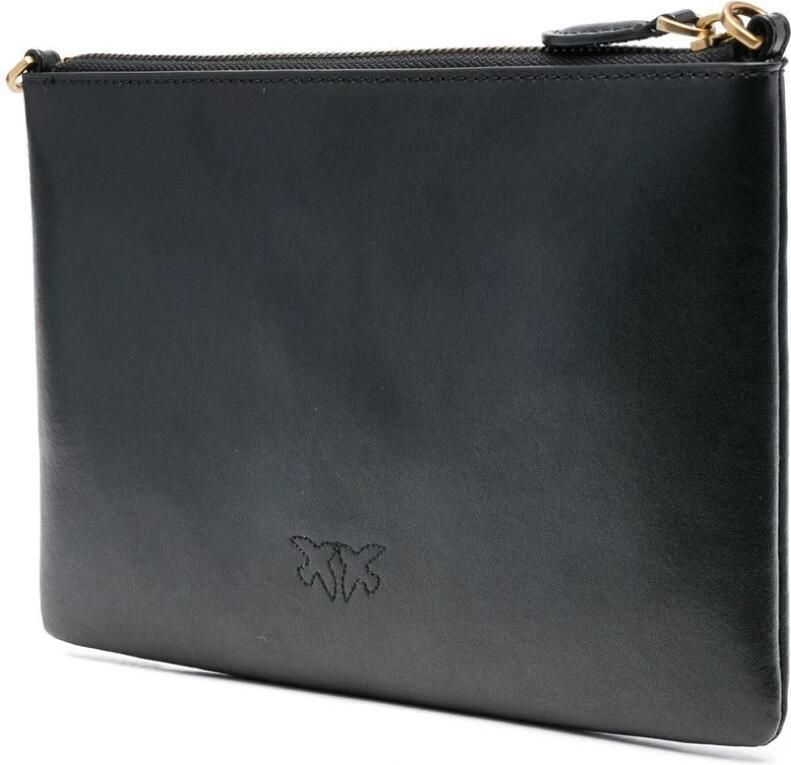 Pinko Platte Leren Schoudertas met Love Birds Diamond Cut Black Dames - Foto 3