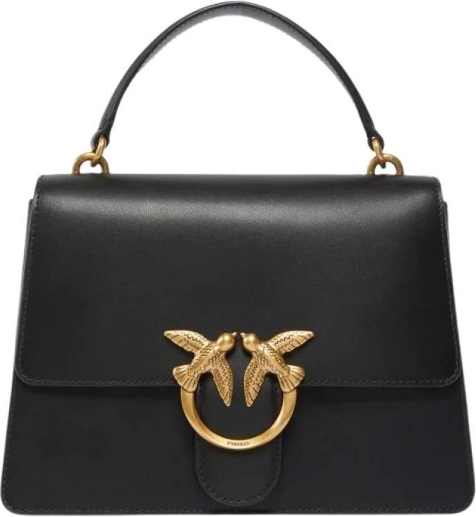 Pinko Zwarte leren schoudertas met Love Birds gesp Black Dames