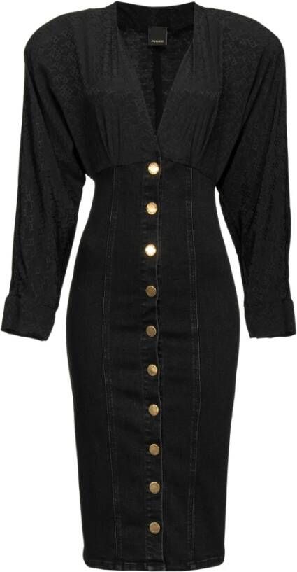 Pinko Ruggito Abito Pj878 DIM Stretch + Jacquard Logo Zwart Dames