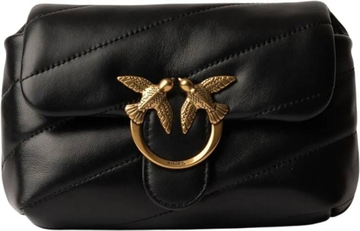Pinko Zwarte schoudertas van schapenleer met goudkleurige hardware Black Dames - Foto 6