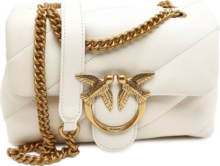 Pinko Leren Schoudertas met Afneembare Kettingriem White Dames - Foto 2