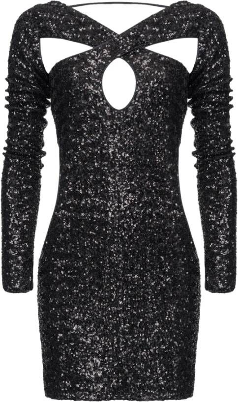 Pinko Sequinned Mini Dress With Open Back Zwart Dames