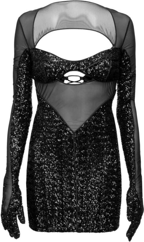 Pinko Sequinned Tulle Mini Dress Zwart Dames