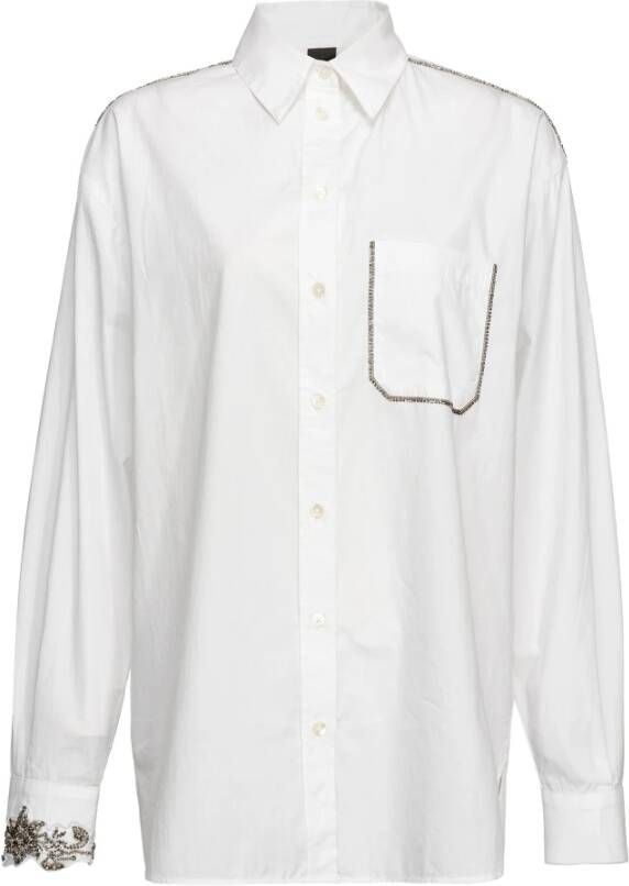 Pinko Witte Klassieke Shirt met Geborduurde Zak White Dames