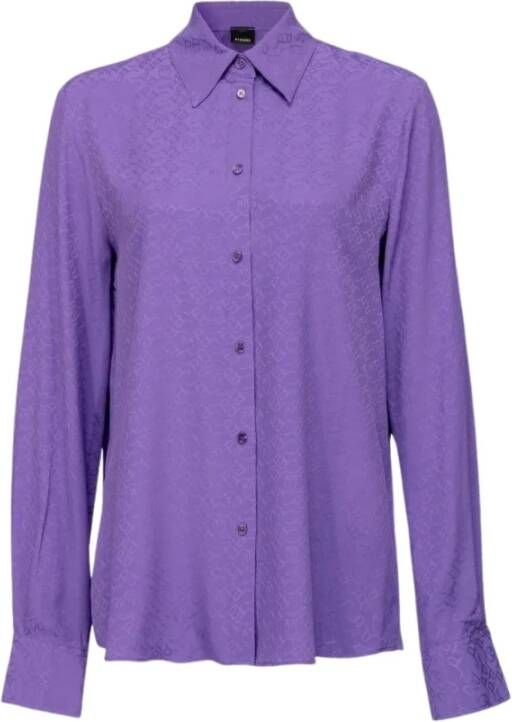 Pinko Jacquard Zijden Shirt met Logo Ontwerp Purple Dames