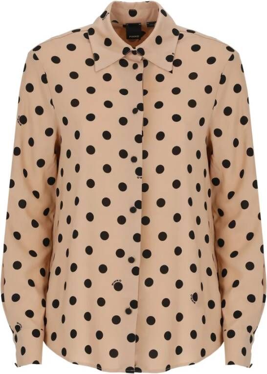 Pinko Klassieke Jacquard Polka Dot Blouse Beige Dames