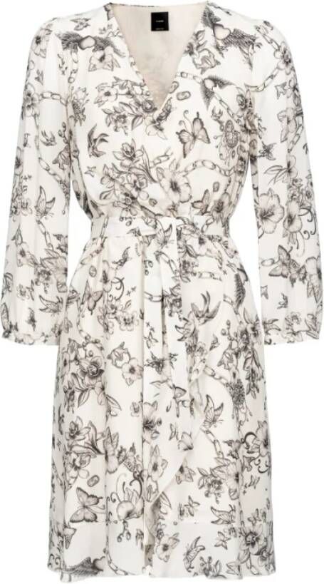 Pinko Korte Crepe Wrap Jurk met Tattoo Print Beige Dames