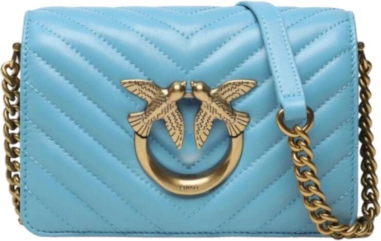 Pinko Mini Love Tas Click in Chevron Gewatteerd Nappa Blue Dames