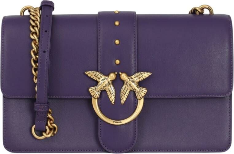 Pinko Paarse Leren Love One Classic Schoudertas Purple Dames