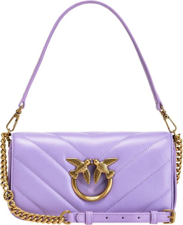 Pinko Gewatteerde Mini Love Bag met Love Birds Gesp Purple Dames