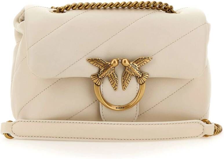 Pinko Leren Schoudertas met Afneembare Kettingriem White Dames