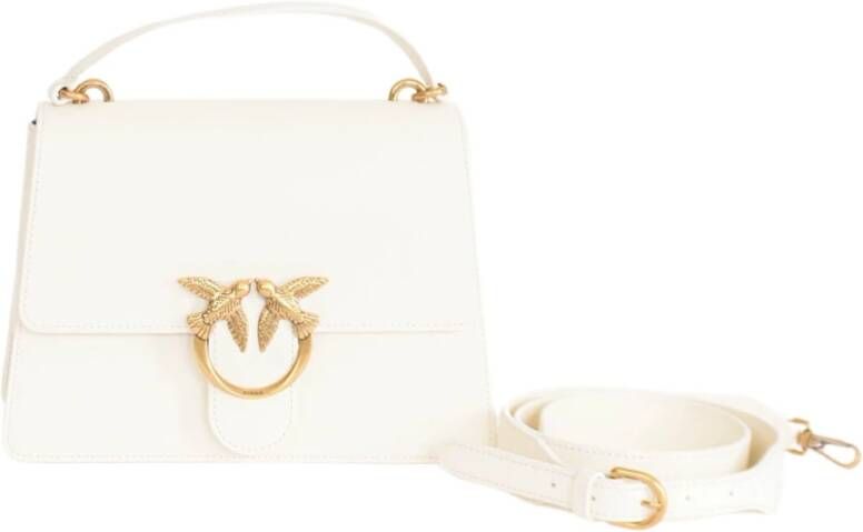 Pinko Love Bag One Top Handle Classic Li Bianco Seta-Antique Gold White Dames