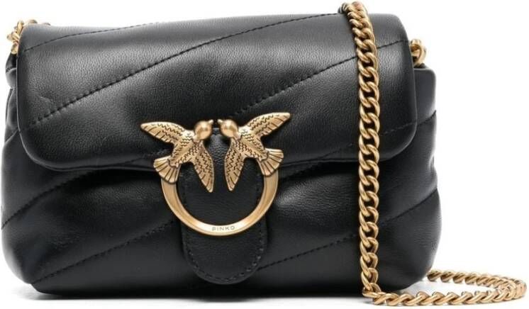 Pinko Zwarte schoudertas van schapenleer met goudkleurige hardware Black Dames - Foto 7