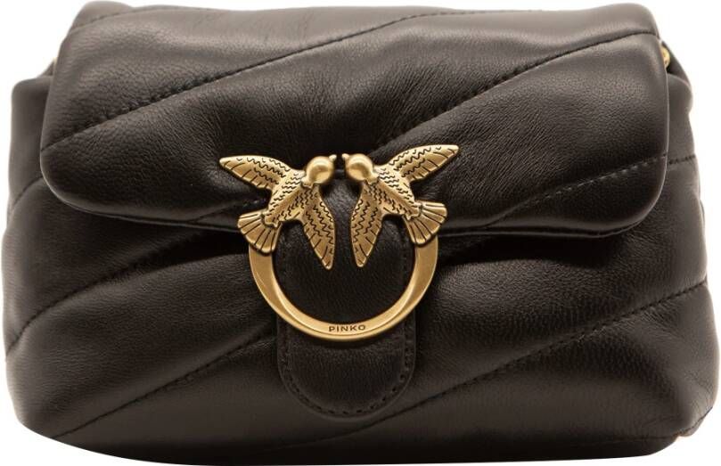 Pinko Zwarte schoudertas van schapenleer met goudkleurige hardware Black Dames