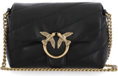 Pinko Zwarte schoudertas van schapenleer met goudkleurige hardware Black Dames - Foto 8