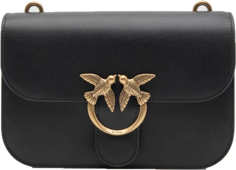 Pinko Leren Love Birds Diamond Cut Handtas Black Dames