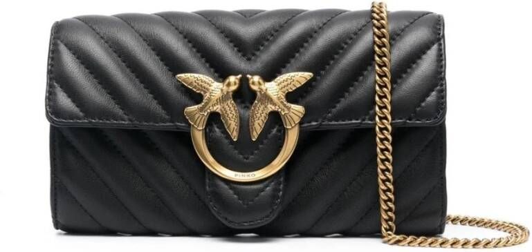 Pinko Gewatteerde Chevron Leren Portemonnee met Love Birds Gesp Black Dames - Foto 2