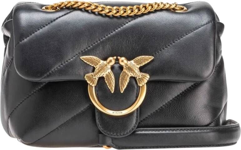 Pinko Leren schoudertas met afneembare kettingriem Black Dames - Foto 9